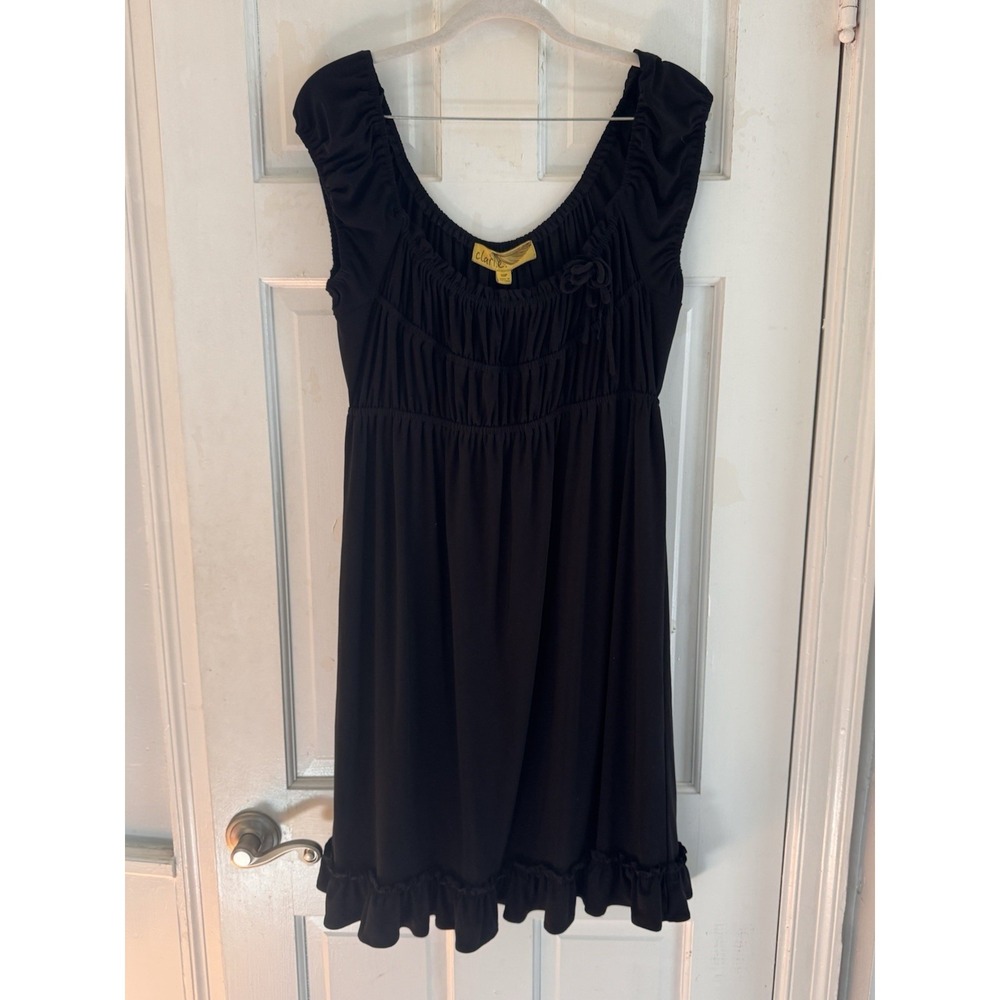 Clari.e Black Ruffle‎ Hem Dress Sleeveless Ruched Stretch Petite 10